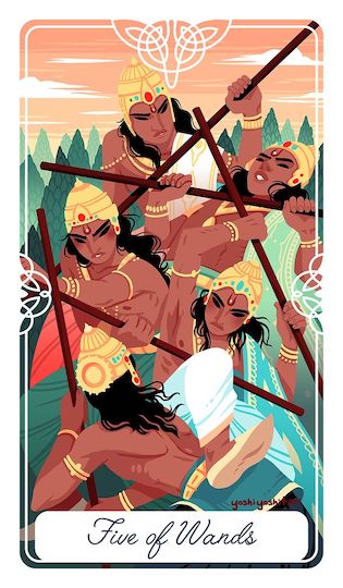 權杖五:般度五兄弟|Tarot of the Divine 神聖塔羅