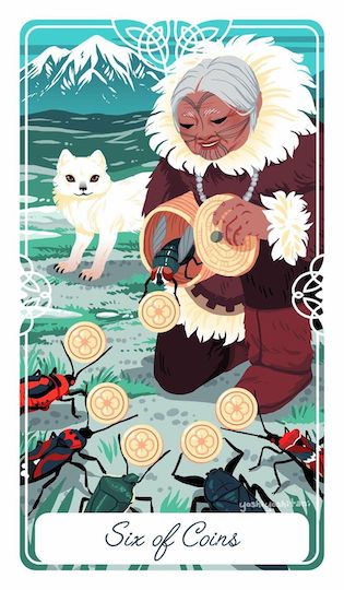 錢幣六：對昆蟲友善的老婦人｜Tarot of the Divine 神聖塔羅