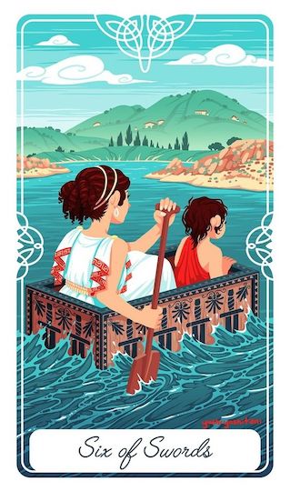 寶劍六:達娜厄與帕修斯|Tarot of the Divine 神聖塔羅